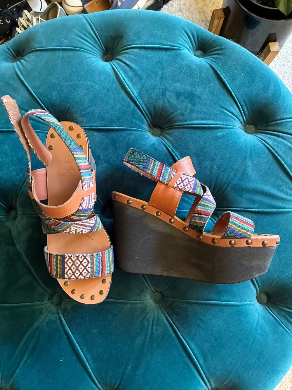 Joe's Jeans Multicolor Striped Platform Wedge Sandals
